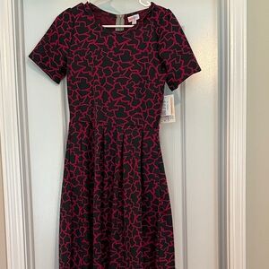 LuLaRoe Stylish Navy and Pink Patterned Dress